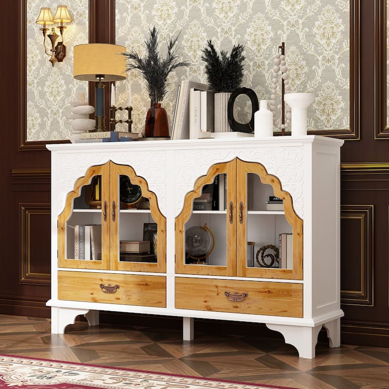 Solid Wood Carved Console Table Accent Cabinet Side Table Rustic - 60.2"