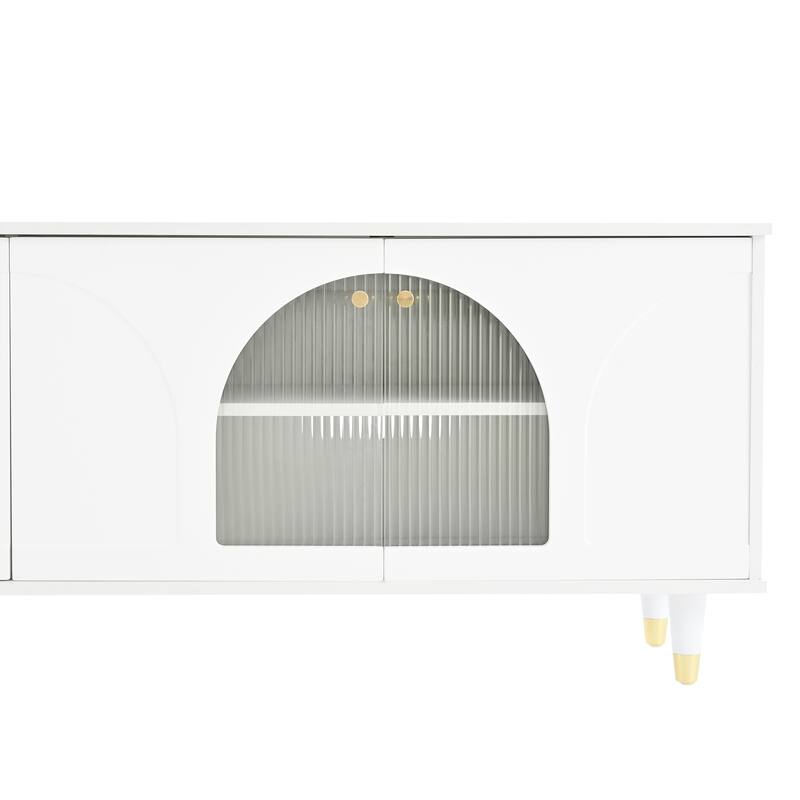 Stylish Media Console TV Stand with Adjustable Shelves, Gold Handles & Arch Fluted Glass, Fits TVs Up to 78''