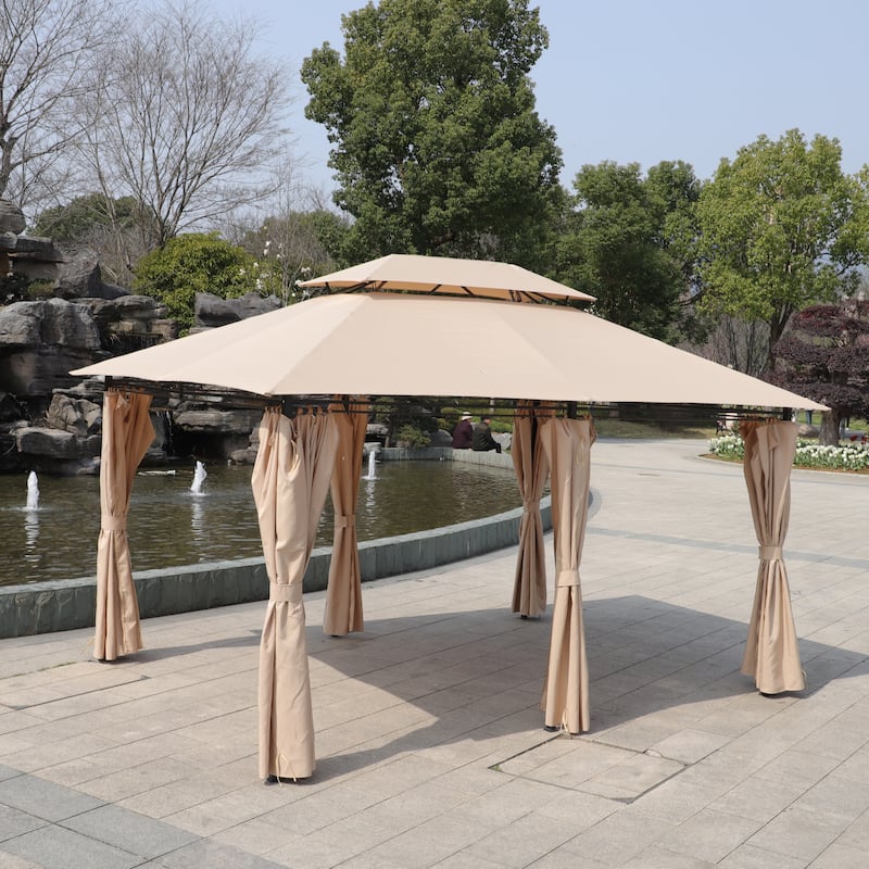 13x10 Outdoor Patio Gazebo Canopy Tent, Metal Patio Gazebo with Ventilated Double Roof & Mosquito Net for Lawn, Garden