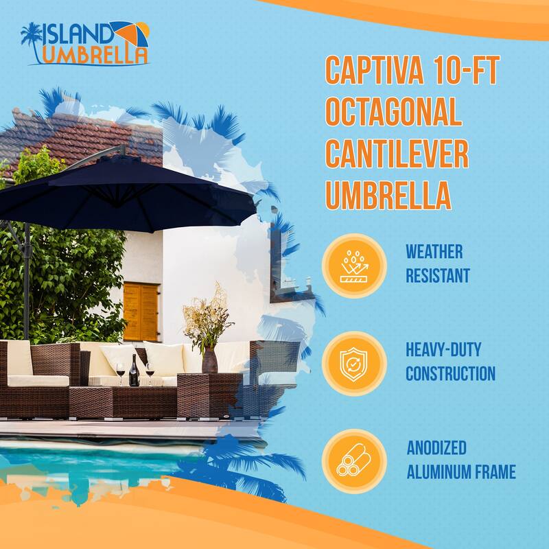 Island Umbrella Captiva 10-ft Octagonal Cantilever Umbrella with Base - Breez-Tex Canopy