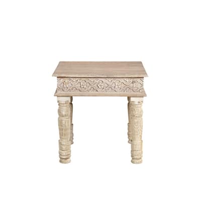 Natural Solid Wood Square End Table with Distressed Finish and 4 Leg Base - 22” x 24” x 24” (D x W x H)
