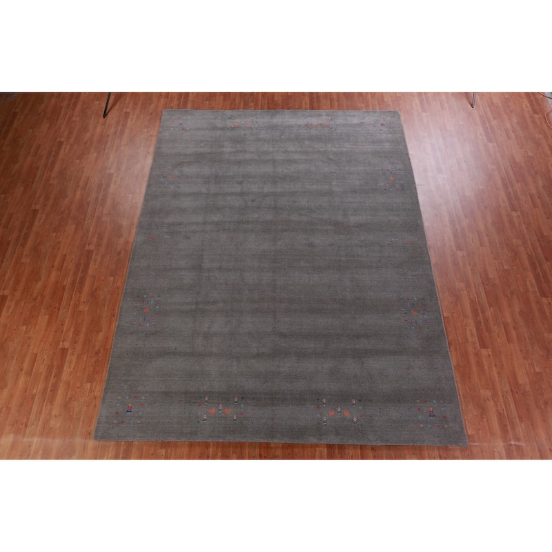 Hand Knotted Oriental 100% Wool Carpet Tribal Tribal Greys & Charcoal Gabbeh Area Rug - 12' 5'' X 9' 3''