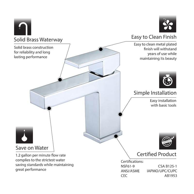 Luxier BSH05-S Single Handle Single Hole Bathroom Faucet with Drain