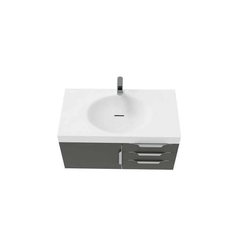 Thames 36" Shallow Basin Wall Mounted Bathroom Vanity Set w/ White Top