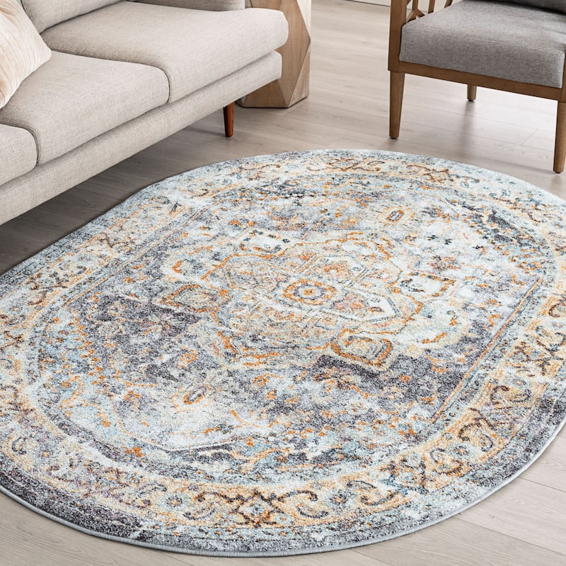Whitfield Vintage Medallion Indoor Area Rug - 5'3'' x 7'3'' Oval - Blue
