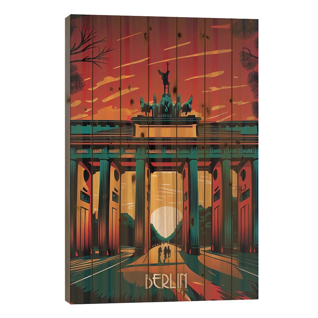 Berlin City Print On Wood by Durro Art - Multi-Color