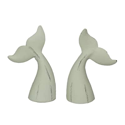 Set Of 2 Cast Iron Whale Tail Bookends Nautical Home Decor Bookshelf - 6.5 X 4 X 1.5 inches