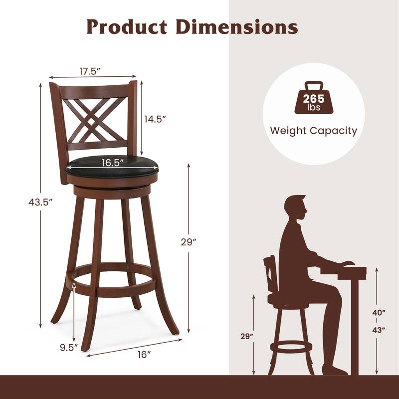 2 PCS 24/29'' Swivel Bar Stools Upholstered Counter Stools w/ Cushion - Bar Height/Bar height/Counter Height