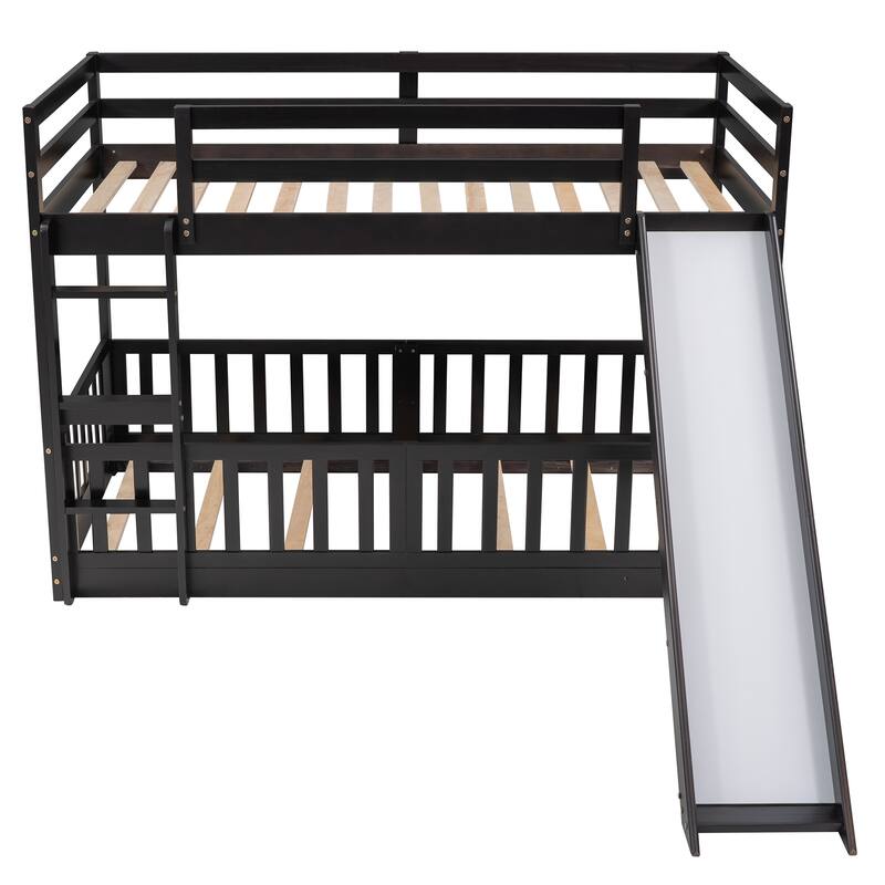 Twin Over Twin Bunk Bed with Slide and Ladder, Espresso Finish