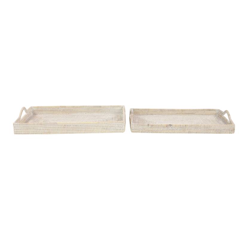 Rattan Living Room Decor Tray - Set of 2 Cream - Roche River Decor