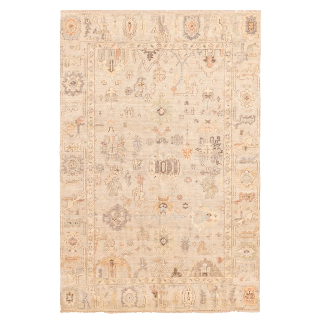 ECARPETGALLERY Hand-knotted Kavya Oushak Light Khaki Wool Rug - 5'11 x 8'11