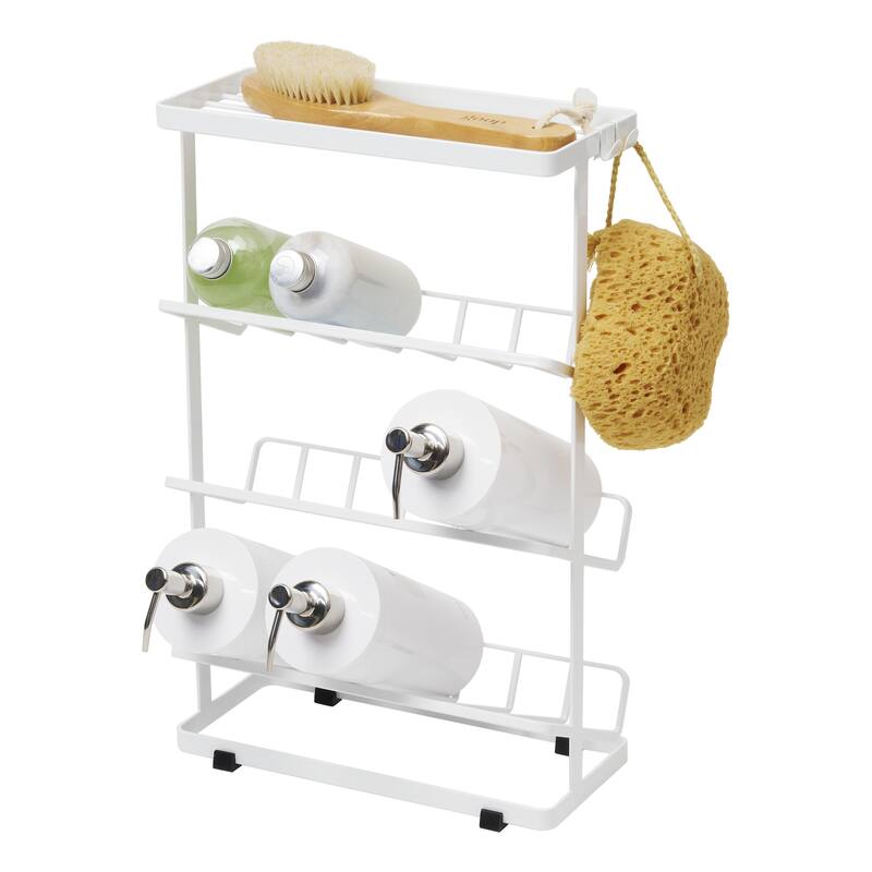 Yamazaki Home Shower Caddy - Three Sizes, Steel, Medium, Holds up to 9 dispensers, Holds 26.4 lbs - White