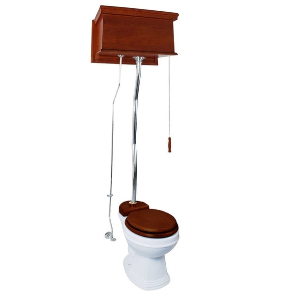Mahogany Flat High Tank Pull Chain Water Closet With White Toilet Bowl And ZPipe