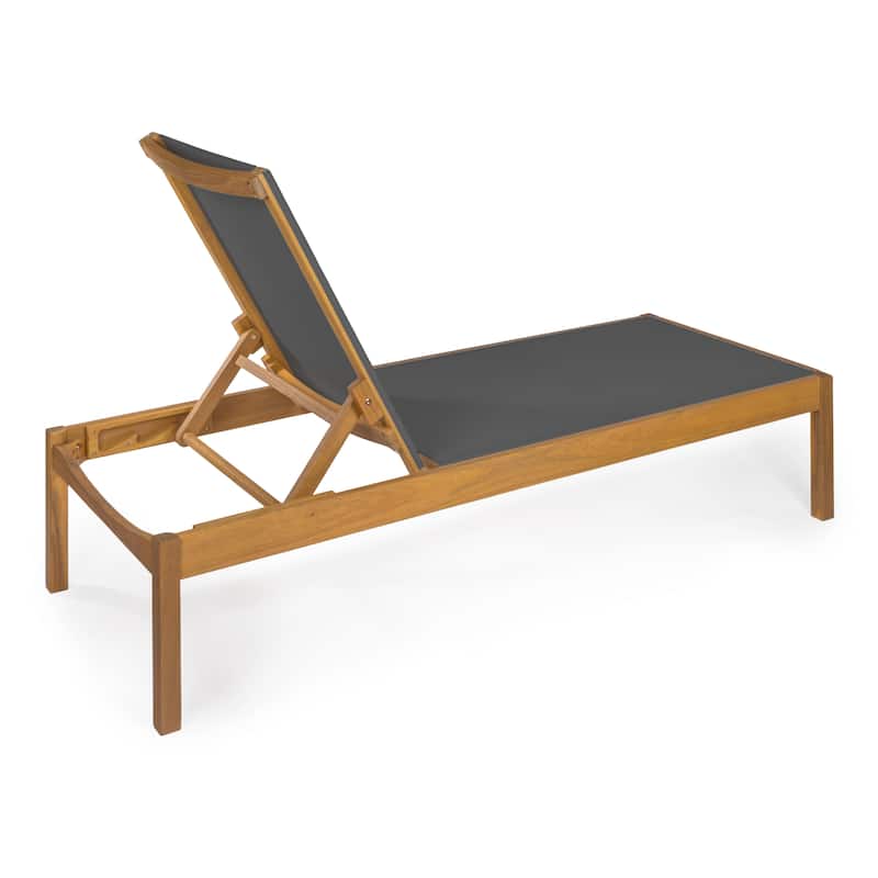 Leo 77.56"x26.38" Modern Minimalist Adjustable Acacia Wood Chaise Outdoor Lounge Chair, Natural by JONATHAN Y