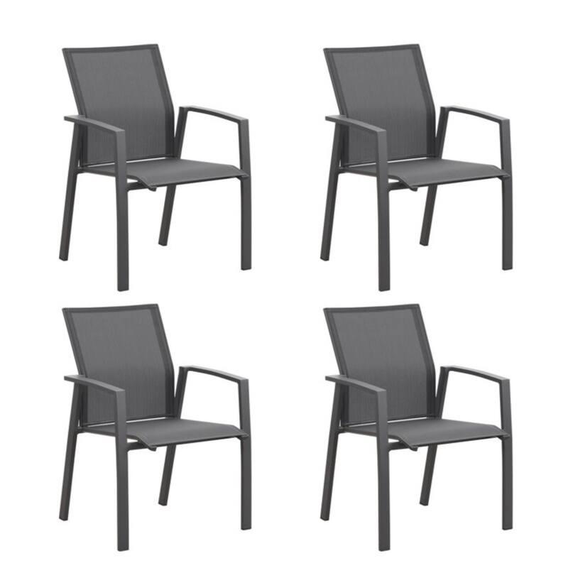 Set of 4 Aluminum Patio Dining Chairs, 22.44" Stackable Gray Chairs