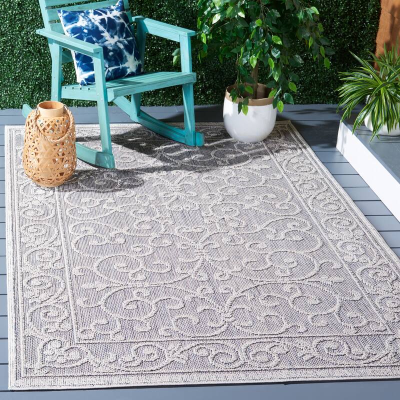 SAFAVIEH Global Anamari Indoor/Outdoor Waterproof Rug - 6'7" Square - Blue/Grey