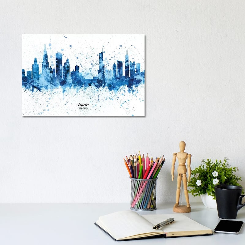 iCanvas "Chicago Illinois Skyline Splash Blue" by Michael Tompsett Canvas Print - 8x12x0.75