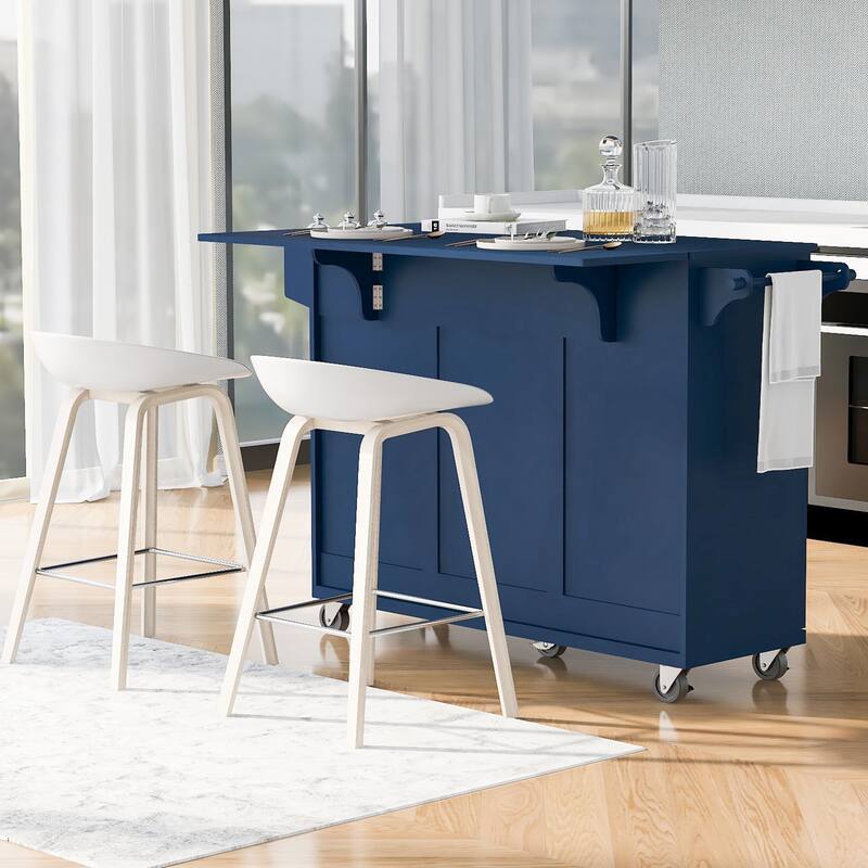 Rolling Kitchen Island Cart on Wheels with Adjustable Shelves, 2 Drawers, and Spice Rack