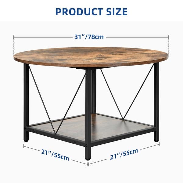 dimension image slide 5 of 8, Moasis Industrial 2-Tier Round Coffee Table with Shelf