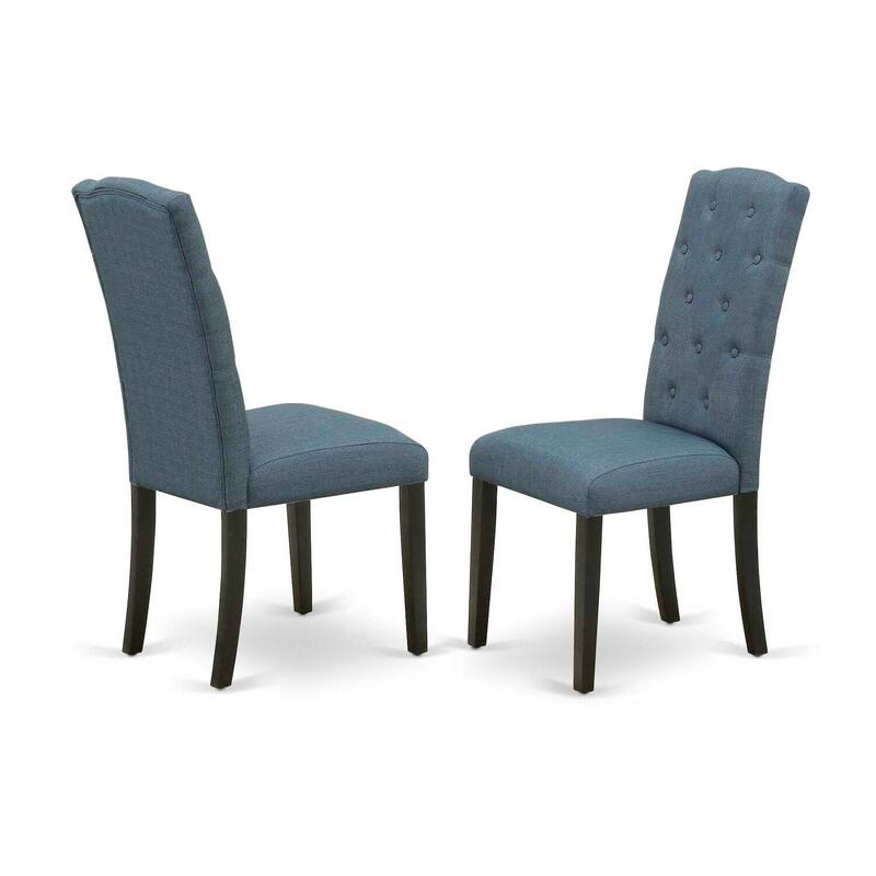 5-Piece Dining Set - Rectangle Table with Leaf & 4 Parsons Chairs - Blue Fabric, Black Finish - 84