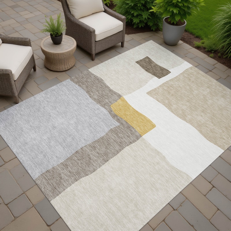 Machine Washable Indoor/ Outdoor Contemporary Blox Chantille Rug