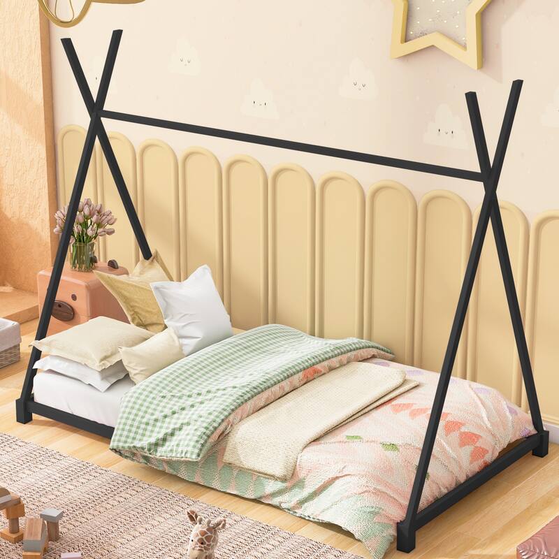 Twin Size Kids House Bed Tent Bed Frame with Triangle Structure, Fun Playhouse Design, No Box Spring Needed🛍️🛒