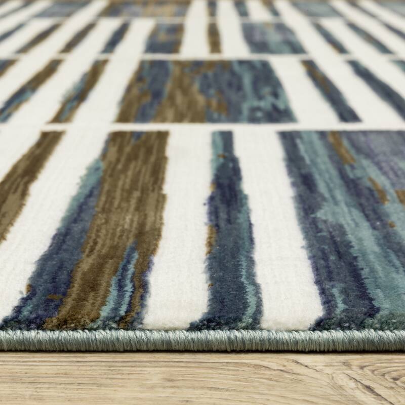 Style Haven Raphael Broken Stripes Ivory/ Blue Mixed Pile Area Rug