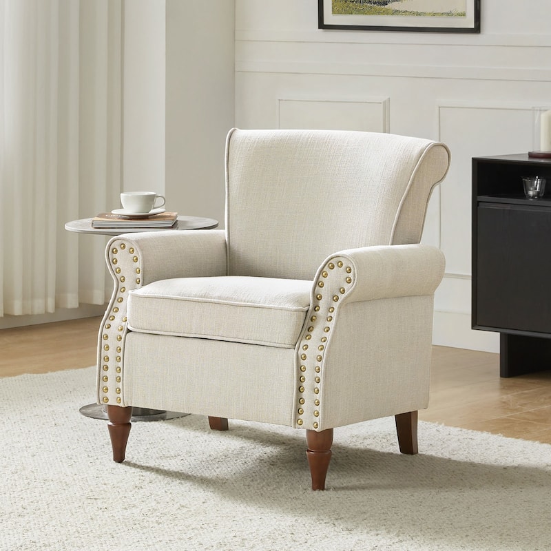 Nyctelius Upholstered Comfy Accent chair with Turned Wooden Legs and Nailhead Trim Set of 2 by HULALA HOME