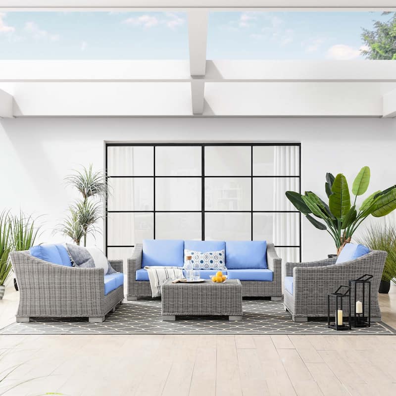 Conway 4-Piece Outdoor Patio Wicker Rattan Furniture Set - Blue