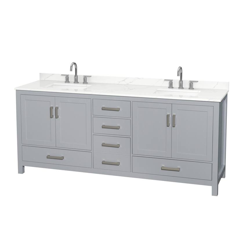 Wyndham Collection WCS141480D-QTZ-US3MXX Sheffield 80" Free Standing - Gray / Giotto Quartz Top / Brushed Chrome Hardware