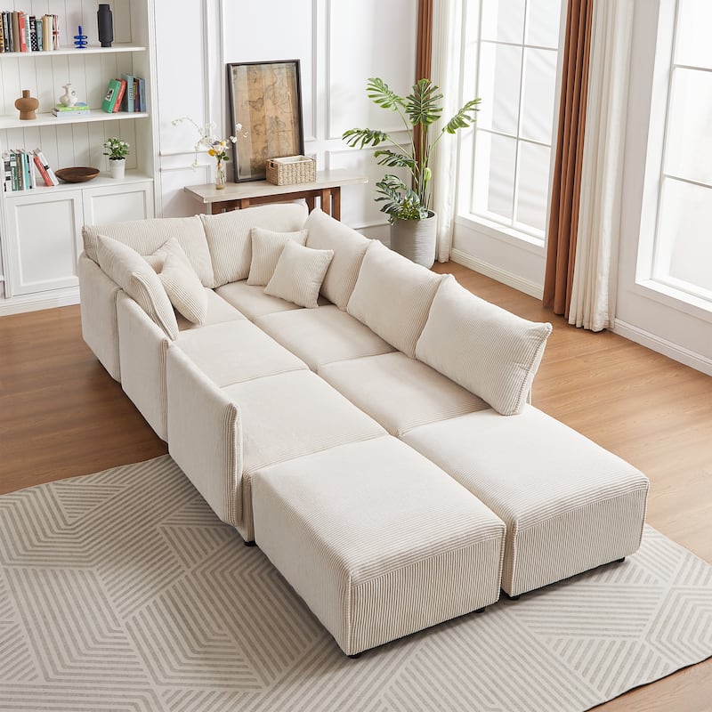 Modern Minimalist Corduroy Combination Sofa,with USB & C Charging Ports,Two Sets聽