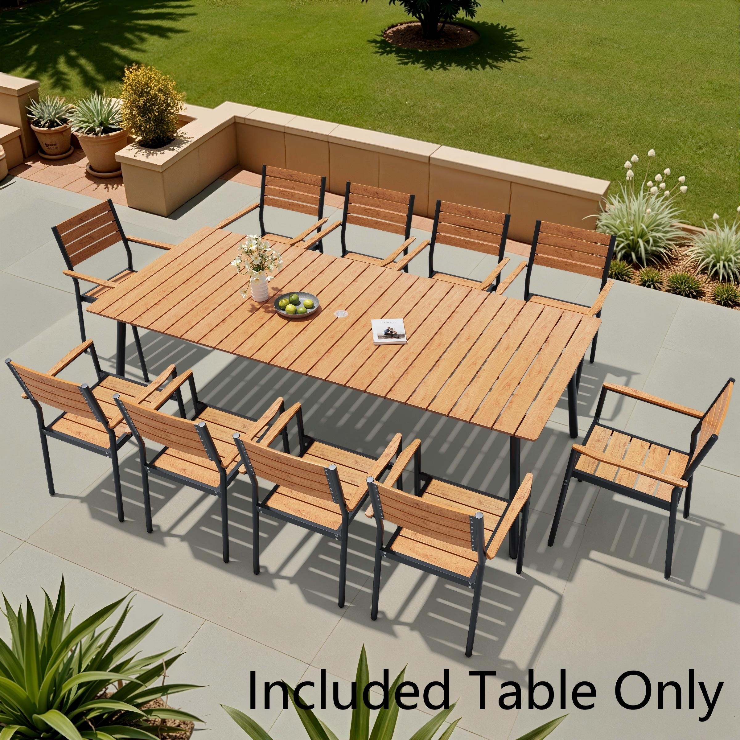 Outdoor Patio Wood-Like Aluminum Dining Table with Umbrella Hole