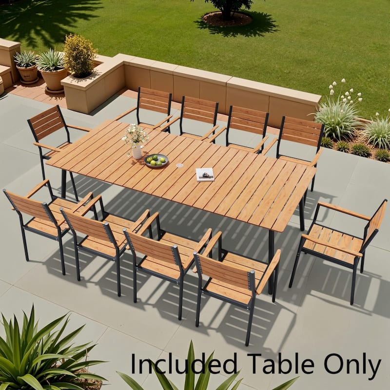 Outdoor Patio Wood-Like Aluminum Dining Table with Umbrella Hole