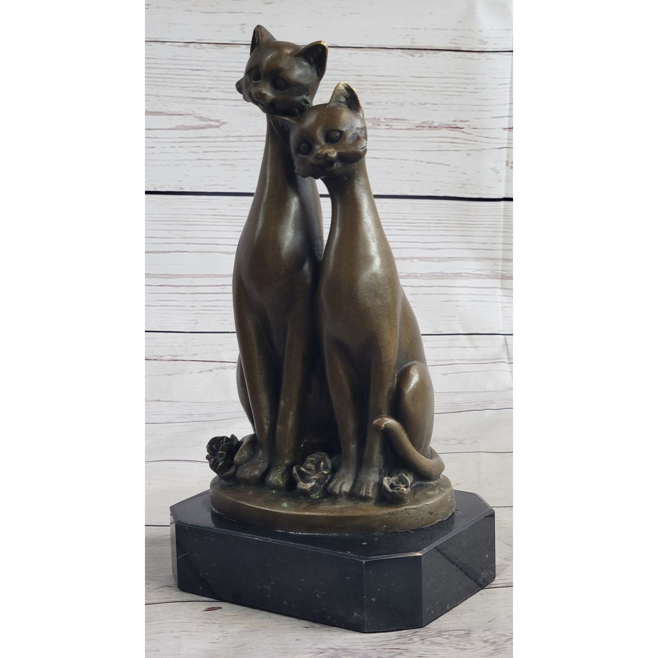 Pair Of Slender Siamese Cats Kittens Bronze Statue Sculpture Figure 9 Inches X 5 Inches