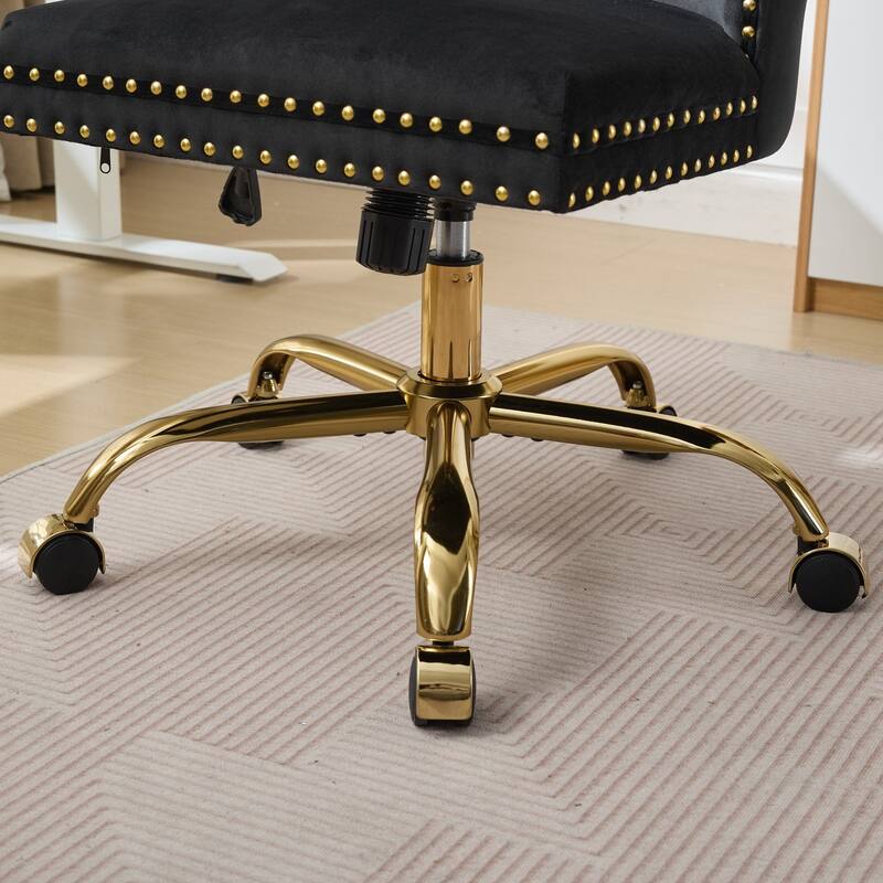 A&A Gray Velvet Tufted Home Office Chair with Golden Metal Base - Adjustable Swivel Desk Chair