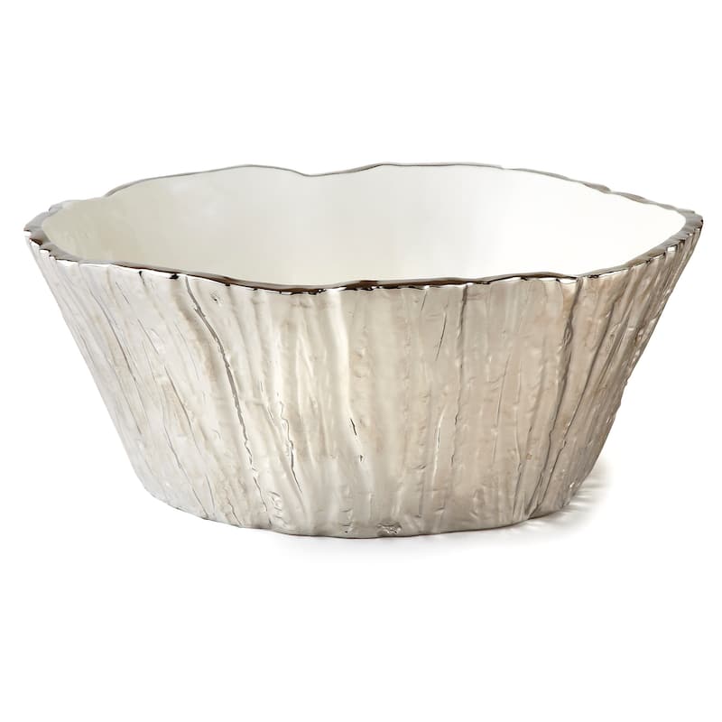 Botanic Collection Titanium Porcelain Tree Bark Bowl 10.5" Silver