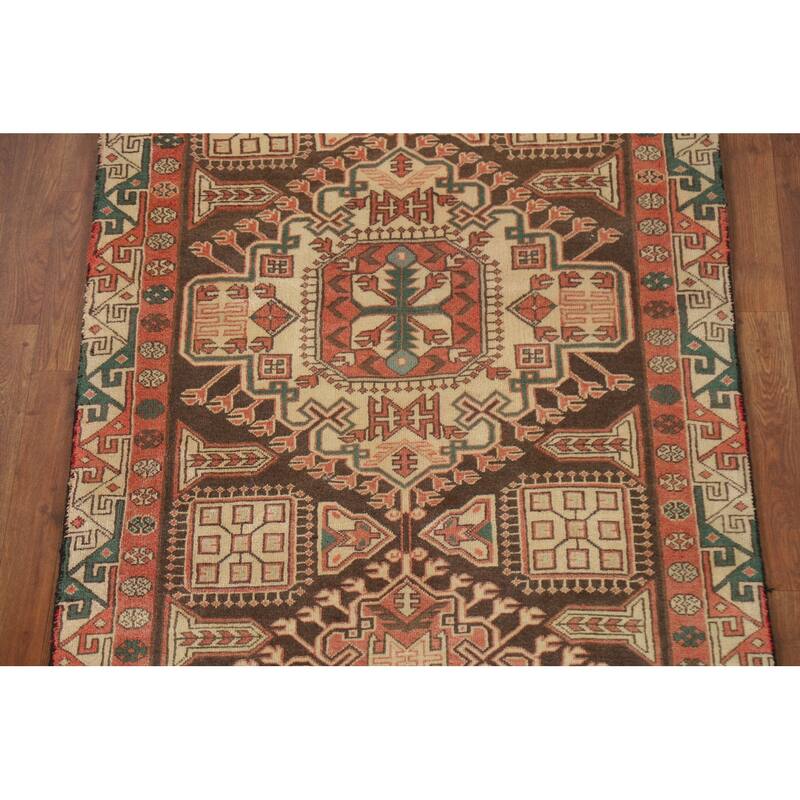 Ardebil Persian Vintage Runner Rug Hand-Knotted Wool Carpet - 3'7"x 10'7"