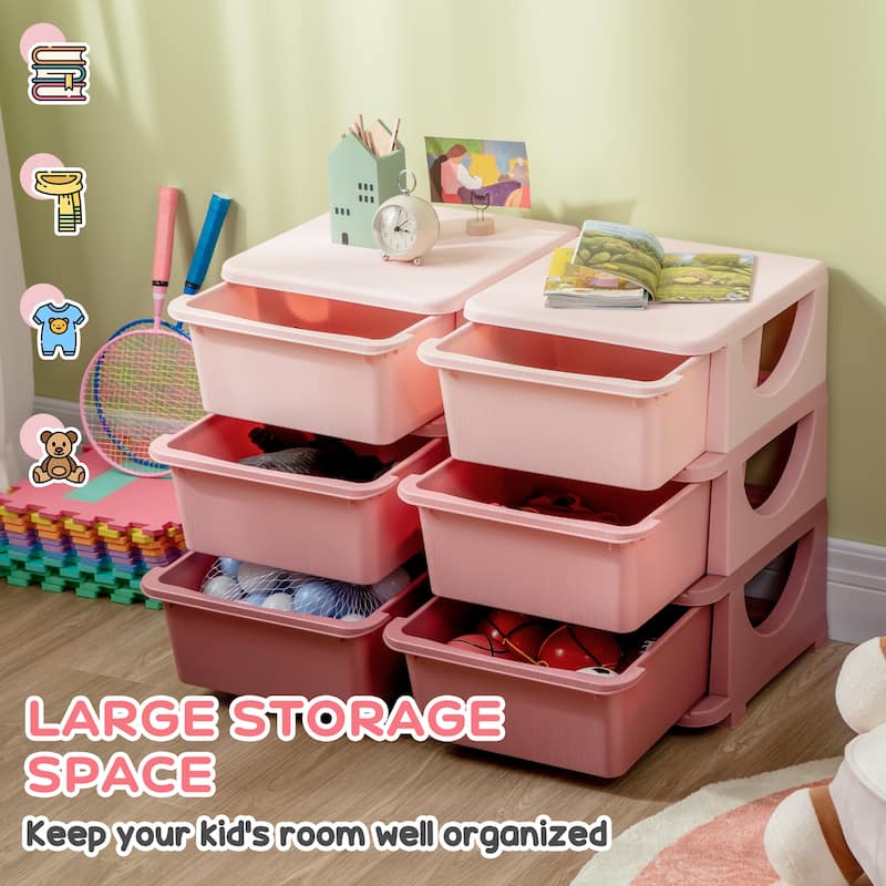 Qaba 3 Tier Kids Storage Unit, 6 Drawer Chest Toy Organizer Plastic Bins for Kids Bedroom Nursery Kindergarten Living Room