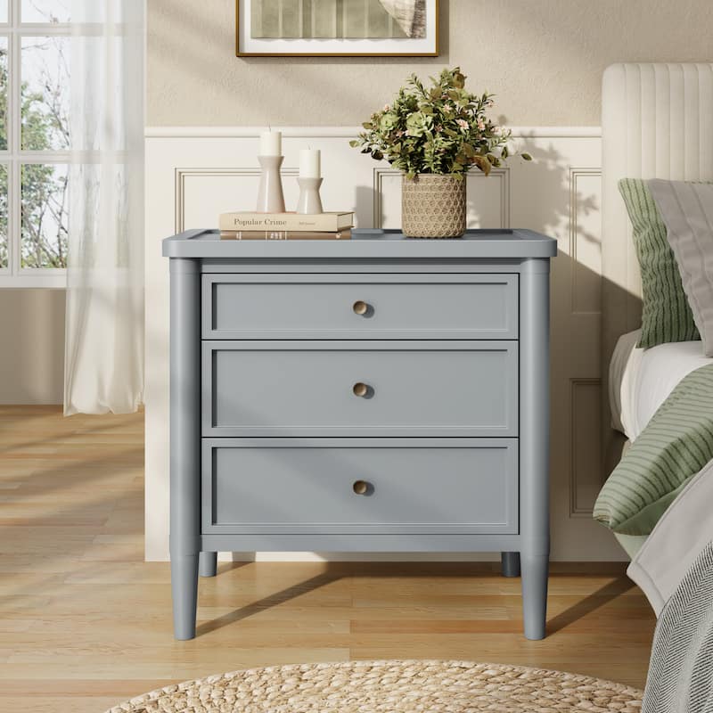 Christopher Knight Home - Modern Minimalist 23.62" Nightstand with Roller Glide Drawers & Solid Wood Legs, Versatile Home Use - Light Gray - 3-drawer