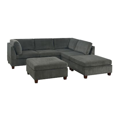 6 Piece Chenille Modular Sectional Sofa in Grey