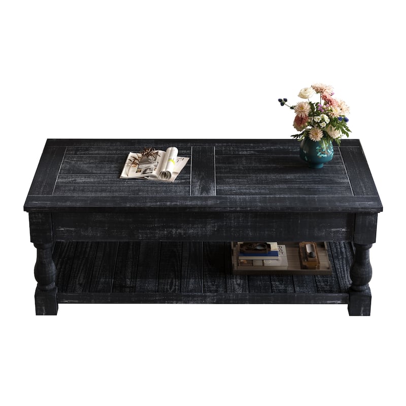 Farmhouse 47.24" Lift Top Coffee Table with Storage Trays Handcrafted Solid Wood for Stylish Living Room Storage