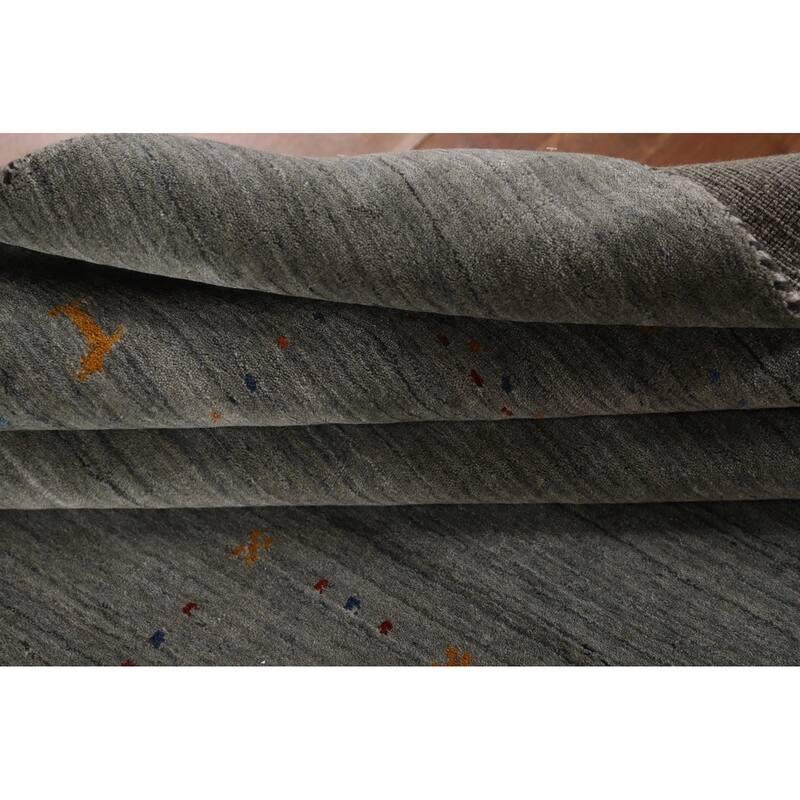 Gray & Green Gabbeh Indian Area Rug Handmade Wool Carpet - 8'3" x 9'10"