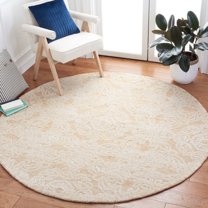 SAFAVIEH Handmade Metro Bhavani French Country Wool Rug - 6' Round - Gold/Ivory