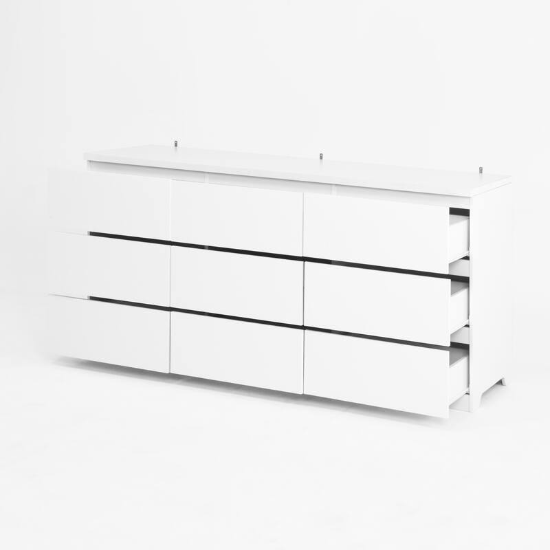 9 Drawer Cabinet for Bedroom, Wide Modern Chest of Drawers No Handles Design, Wood Storage Dresser