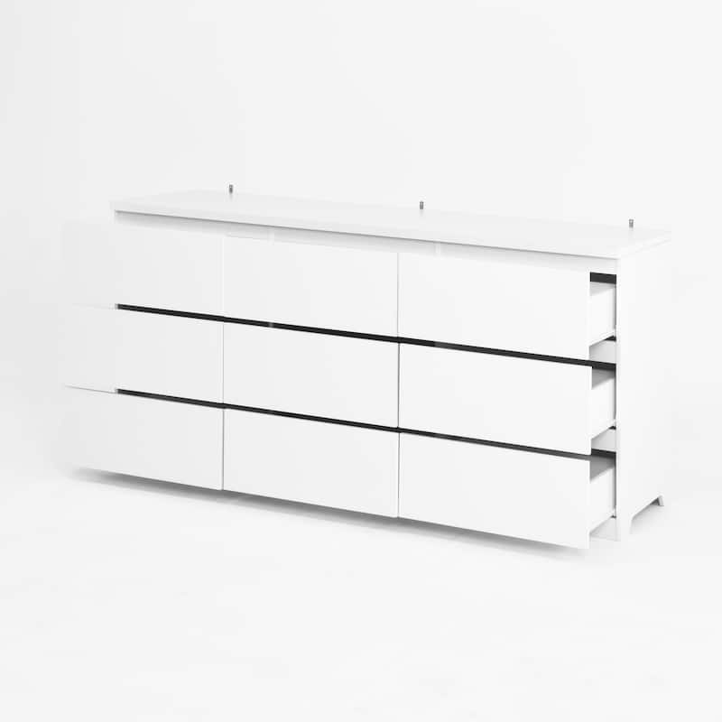 9-Drawer Cabinet for Bedroom, Wide Modern Chest of Drawers with No Handles Design for Living Room & Entryway