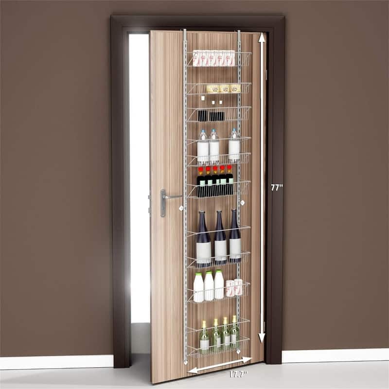 Over the Door Organizer - 8-Tier Hanging Wall Rack for Bathroom or Kitchen - 5.1"D x 17.5"W x 74.25"H