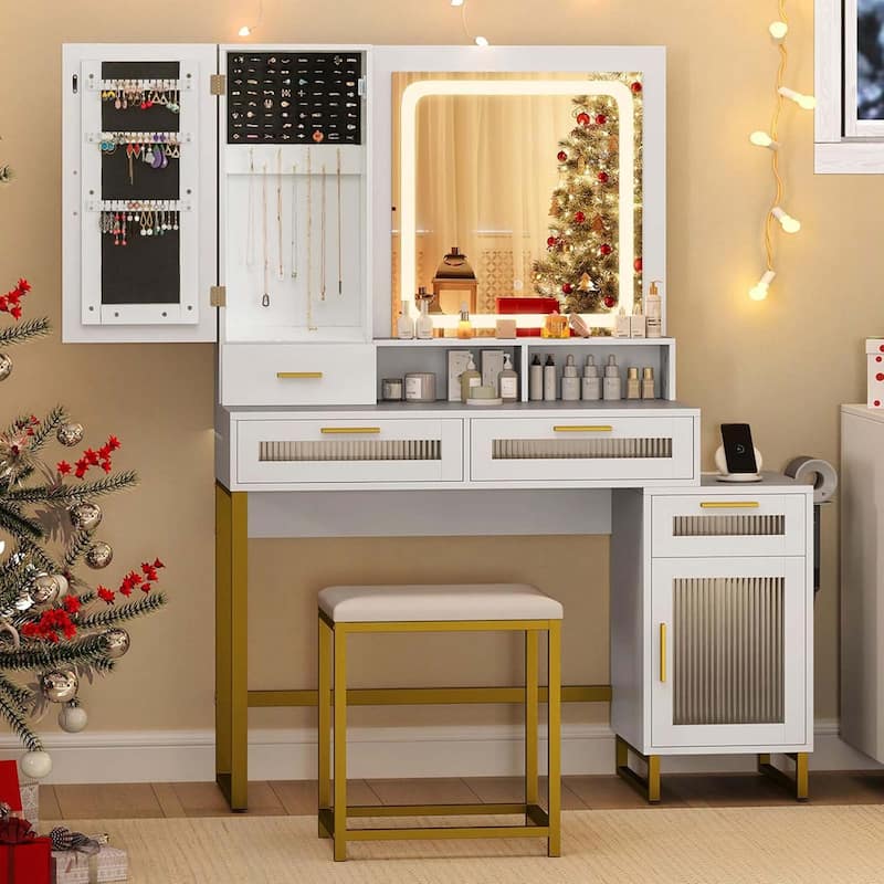 Vanity Desk Modern Vanity Dressing Table w/Jewelry Organizer