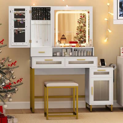Vanity Desk Modern Vanity Dressing Table w/Jewelry Organizer