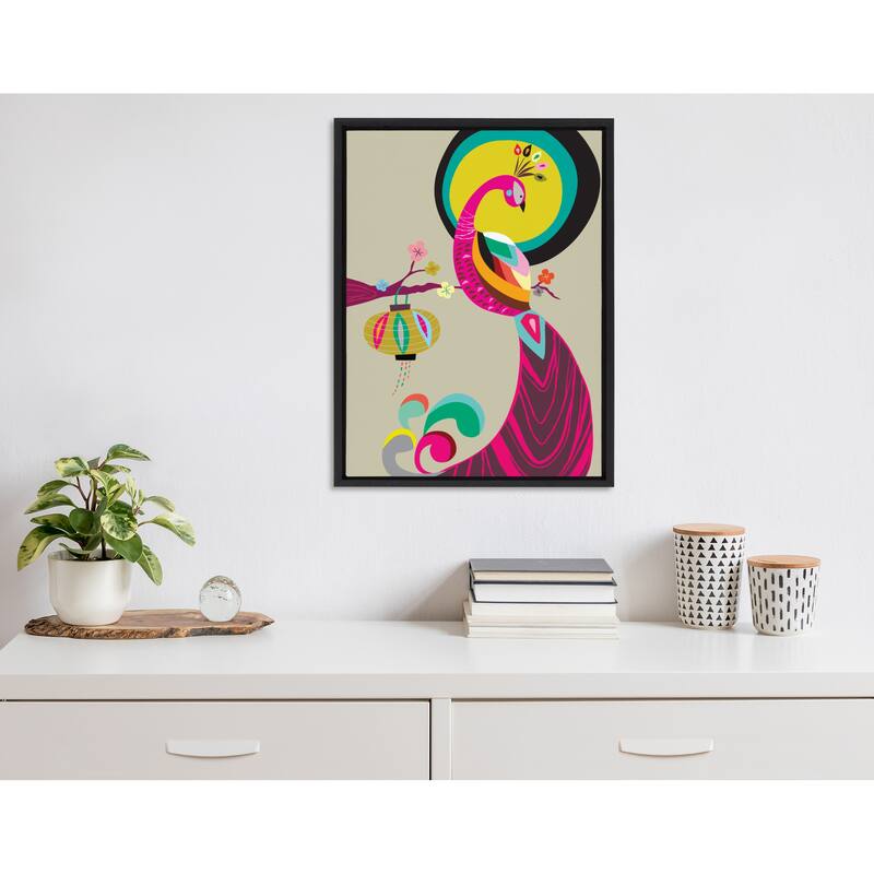 Kate and Laurel Sylvie Peacock Framed Canvas by Rachel Lee