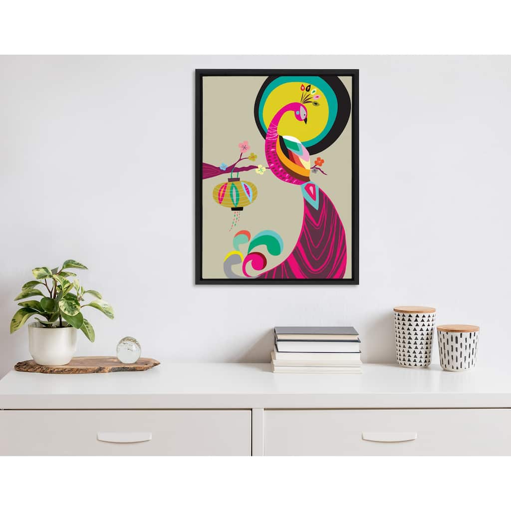 Kate and Laurel Sylvie Peacock Framed Canvas by Rachel Lee